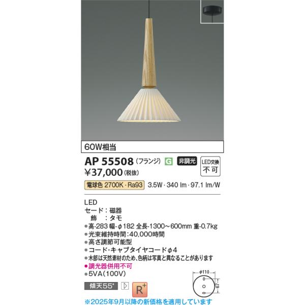 KOIZUMI（コイズミ） AP55508 ペンダントライト LED一体型 非調光 60W