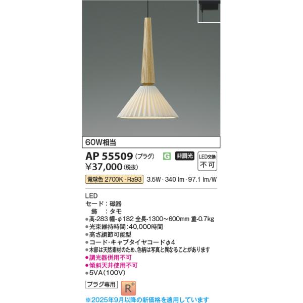 KOIZUMI（コイズミ） AP55509 ペンダントライト LED一体型 非調光 60W