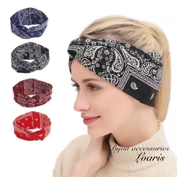 ターバン ヘアバンド 幅広 太め ペイズリー シンプル クロスターバン
