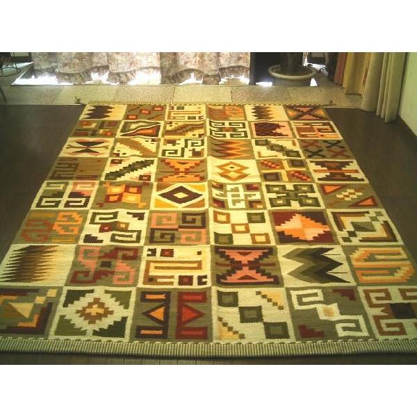 ペルー　アルパカ　絨毯　ラグ　敷物 ペルー ウール ラグカーペットWOOL「古代のシンボル」約3畳/送料無料