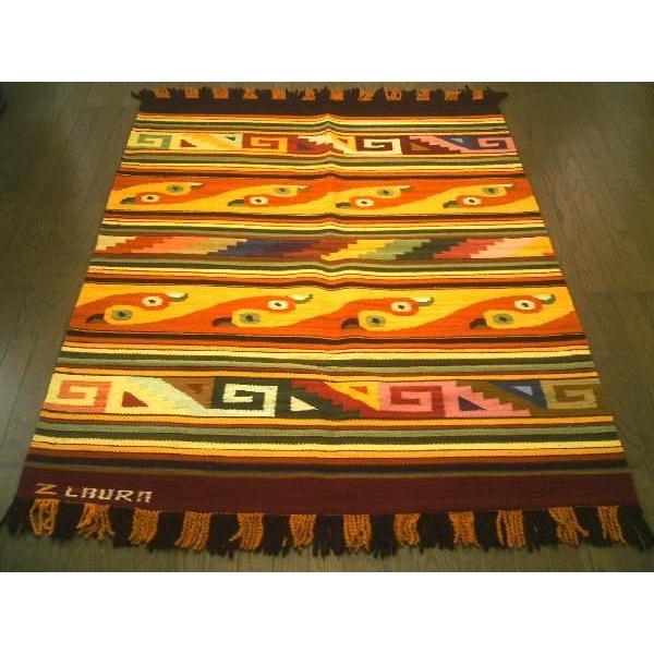 ペルー　アルパカ　絨毯　ラグ　敷物 ペルー ウール ラグカーペットWOOL「野生の鳥たち」約1.5畳/送料無料