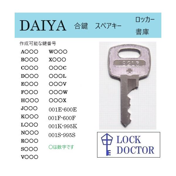 DAIYA(ダイヤ)のロッカー書庫の合鍵を鍵番号(鍵穴番号)から高精度で綺麗な仕上がりのコンピューターキーマシンで作成いたします。対象鍵番号  E001-E999(片面キー)  H001-H999(片面キー)  J001-J999(片面キー...