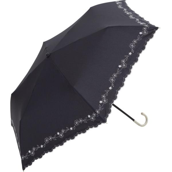 折りたたみ傘 日傘 フラワー刺繍 ミニ ブラック BE-09951-BK ビコーズ UVカット 軽量 晴雨兼用 折り畳み傘｜ギフト包装可能