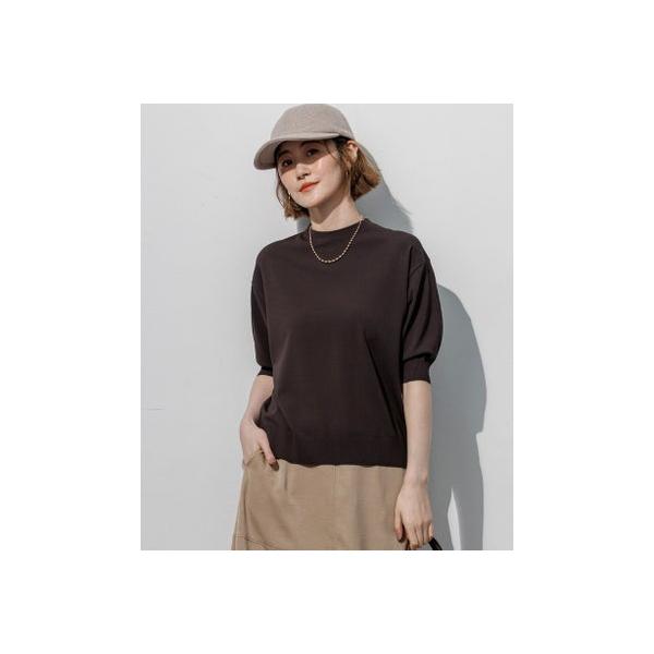 ニジュウサンク 23区 セミマットフリゼ リラクシー ニット Tシャツ （ダークブラウン系）