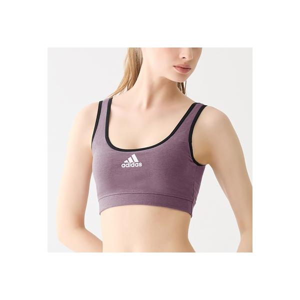 アディダス adidas スポーツブラ ハーフトップ センターロゴ 吸汗速乾 （ダークレッド）