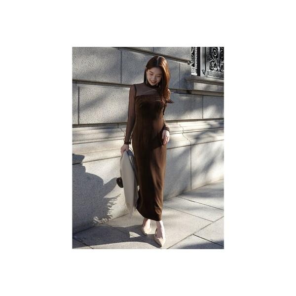 anuans（アニュアンス） シアーコンビタイトワンピース （BROWN