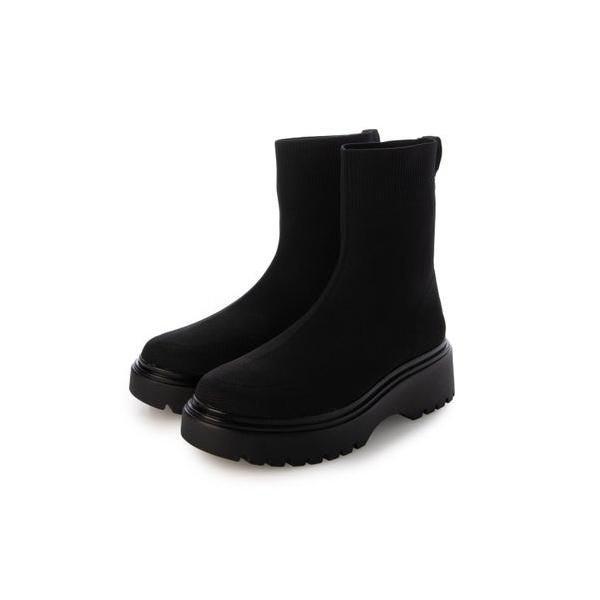 Bussola（ブソラ） ボリュームソールニットショートブーツ （ブラック