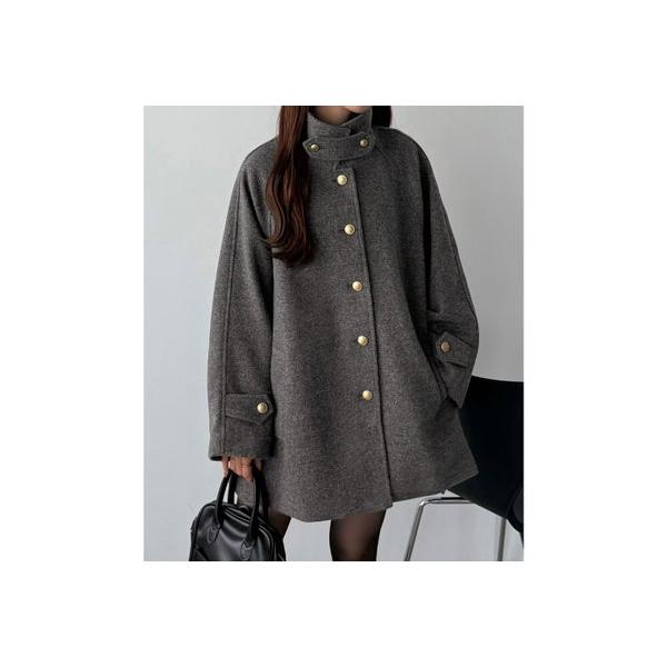 カラウティア callautia ゴールドボタンミドルコート （ダークグレー