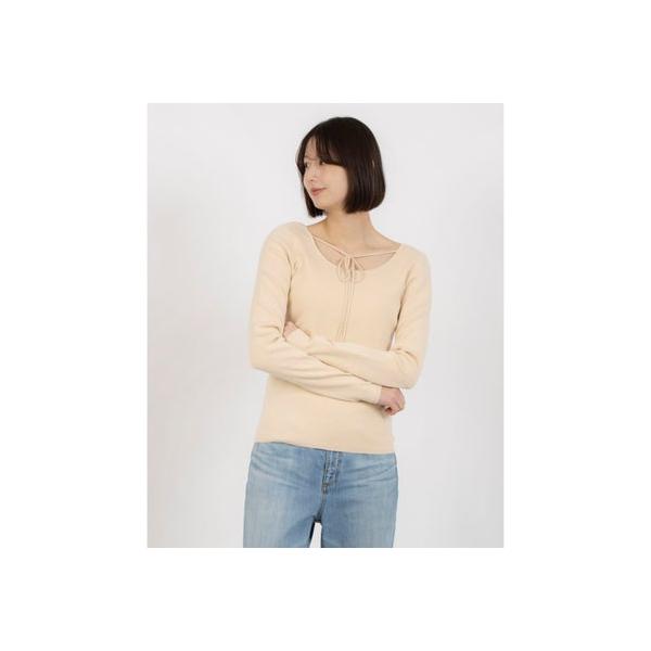 CLANE クラネ ARRANGE RIBBON KNIT TOPS (BEIGE) : ブランド CLANE クラネ ARRANGE RIBBON KNIT TOPS (BEIGE) : ブランド