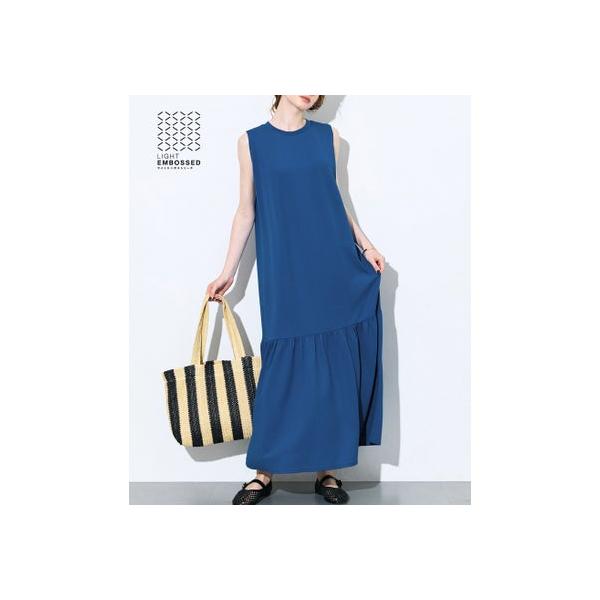 コカ coca ライトエンボスノースリーブティアードワンピース （Blue）