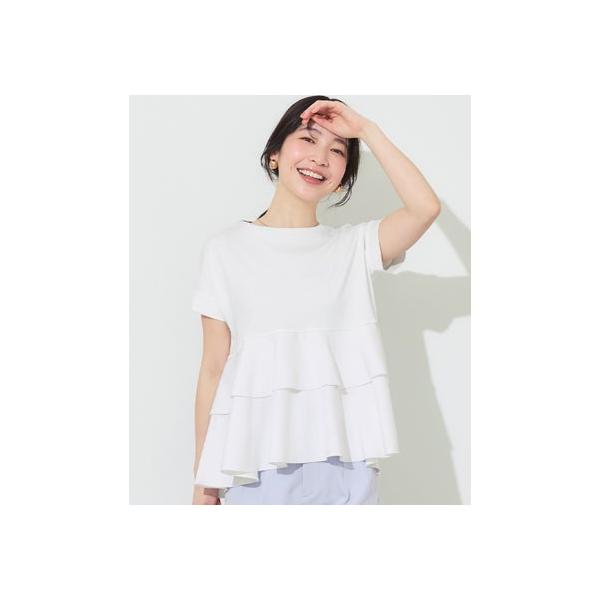 コカ coca 異素材切り替え2段フリルTシャツ （White）