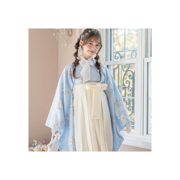 キャサリンコテージ Catherine Cottage 刺繍チュールレース袴一体型着物ワンピース （水色着物×アイボリー袴[A]）