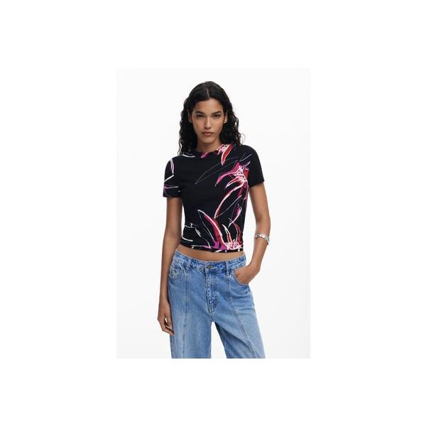 デシグアル Desigual 抽象的な花柄のTシャツ （グレー/ブラック）