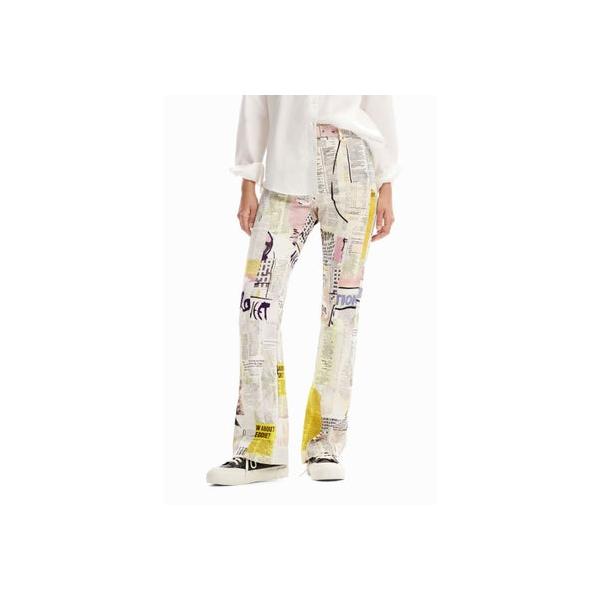 デシグアル Desigual ニュースペーパー フレアパンツ （ホワイト）
