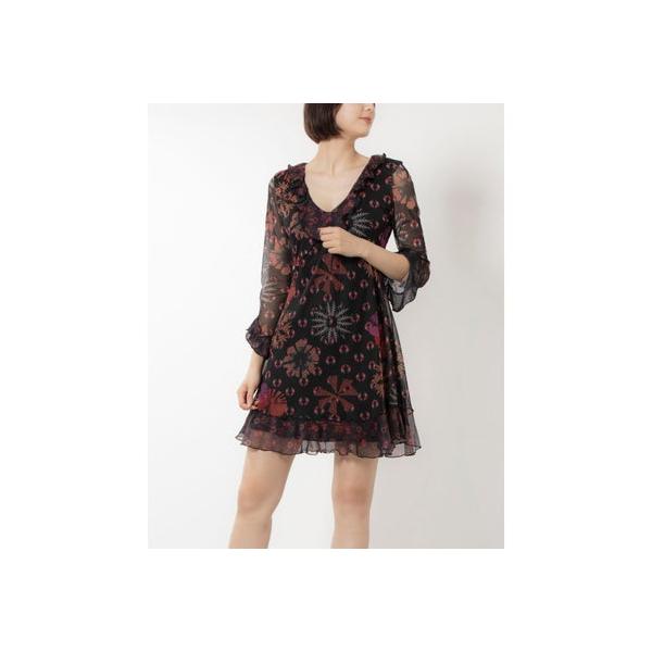 デシグアル Desigual ショート フリルワンピース （グレー/ブラック）