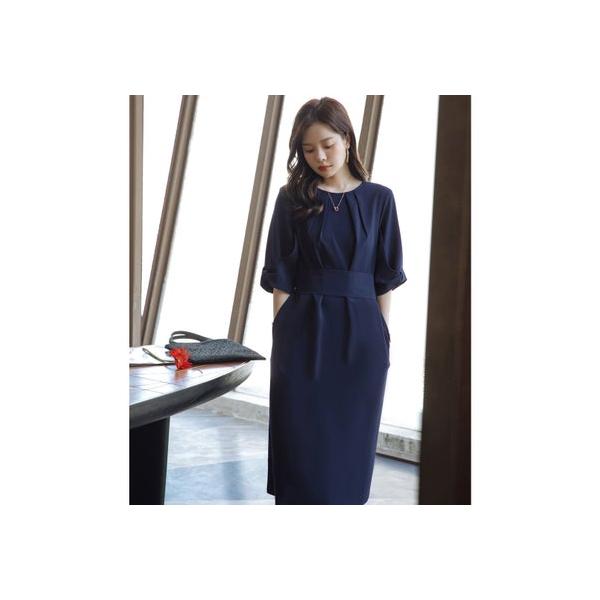 ドレスプラス DRESS+ コクーンワンピースドレス （ネイビー）