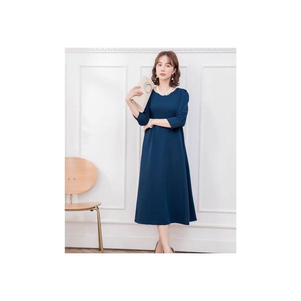 ドレスプラス DRESS+ フレアロング丈結婚式ワンピース （ブルー）