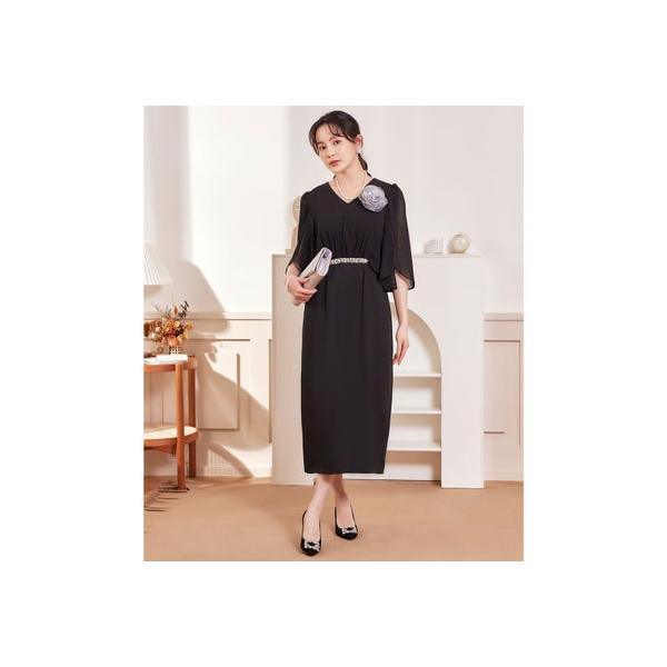 ドレスプラス DRESS+ パーティードレス 結婚式 大きいサイズ ミモレ丈 （ブラック）