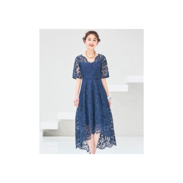 ドレスプラス DRESS+ ドレス ワンピース レース 披露宴 結婚式 フォーマルパーティードレス （ネイビー）