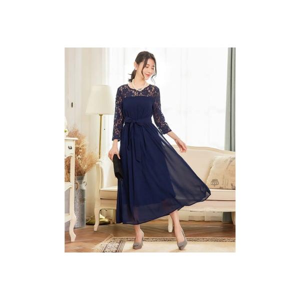ドレスプラス DRESS+ ワンピース レース 披露宴 結婚式 フォーマル パーティードレス （ネイビー）