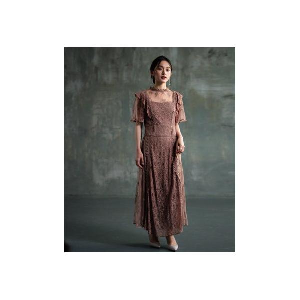 ドレスプラス DRESS+ レースワンピース ロングフレアワンピース 総レース （ブラウン）