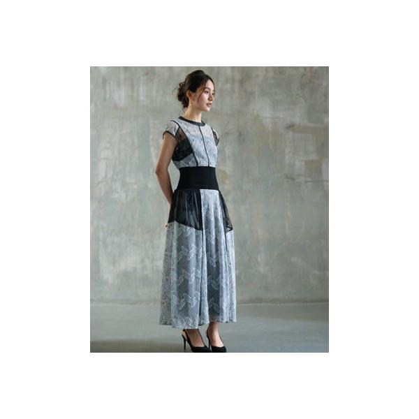 ドレスプラス DRESS+ ドレス 切り替えレースワンピース 総レース 結婚式 （ブルーグレー）