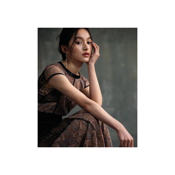 ドレスプラス DRESS+ ドレス 切り替えレースワンピース 総レース 結婚式 （ブラウン）