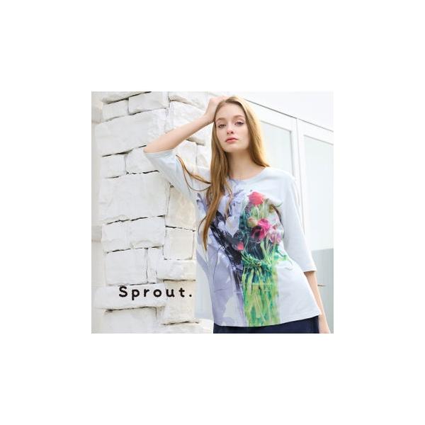 リリアンビューティ Liliane Burty 【Sprout./M?4L】フラワープリントTシャツ （グレー）