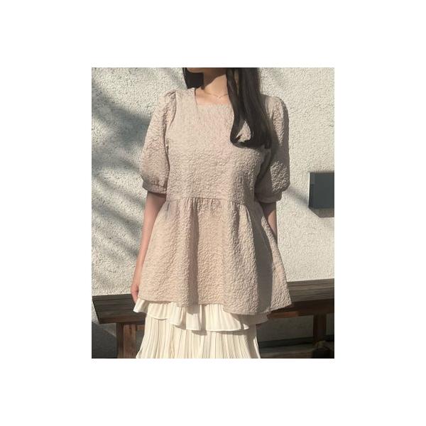 JUNOAH（ジュノア） ふくれジャガードペプラムトップス （グレー 
