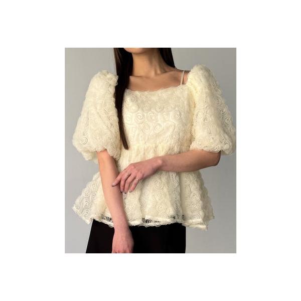 ルエレ Louere 2wayフラワーチュールペプラムトップス （アイボリー
