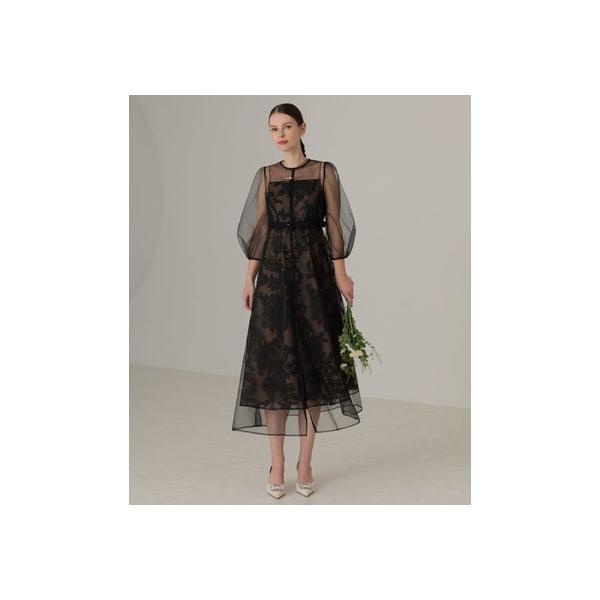 レジャ Leja チュールパイピングリーフベルトAラインドレスワンピース