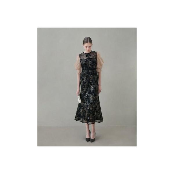 レジャ Leja スパンコールフラワーリボンチュールワンピースドレス