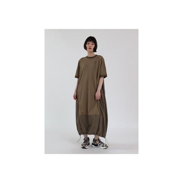 【ラシュッド　LASUD　バルーンワンピース】 LASUD（ラシュッド） ドロストバルーンワンピース （ダークカーキ