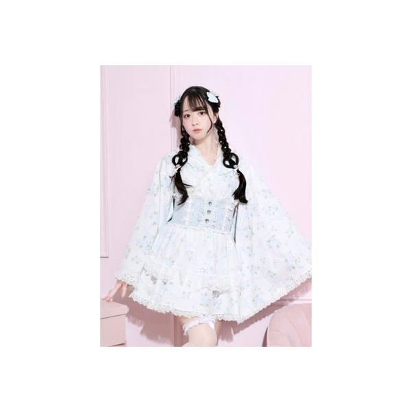 ノエミー NOEMIE ローズブーケチュールフレア浴衣ドレス （サックス