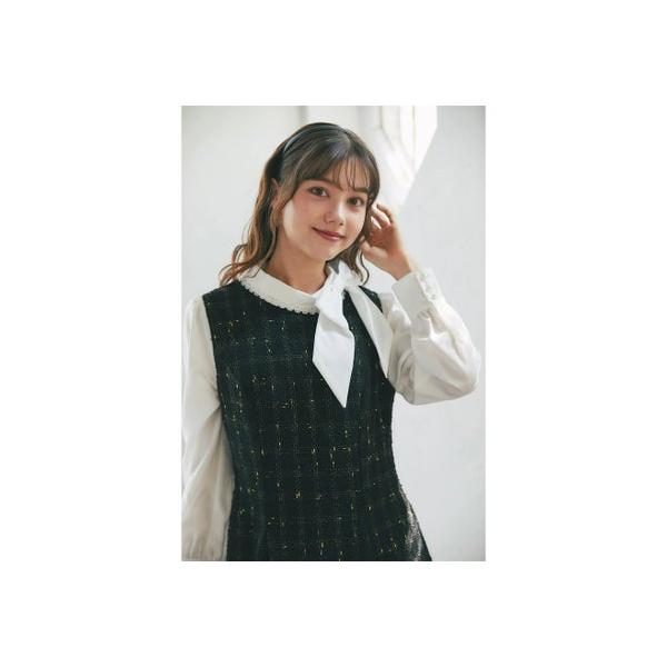 トッコクローゼット tocco closet サイドリボン付きツイードドッキング