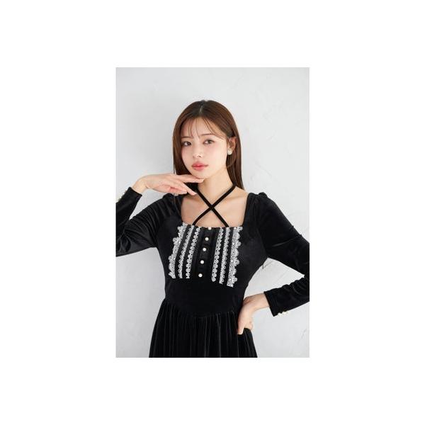 トッコクローゼット tocco closet ネックリボン付きパール＆レース装飾