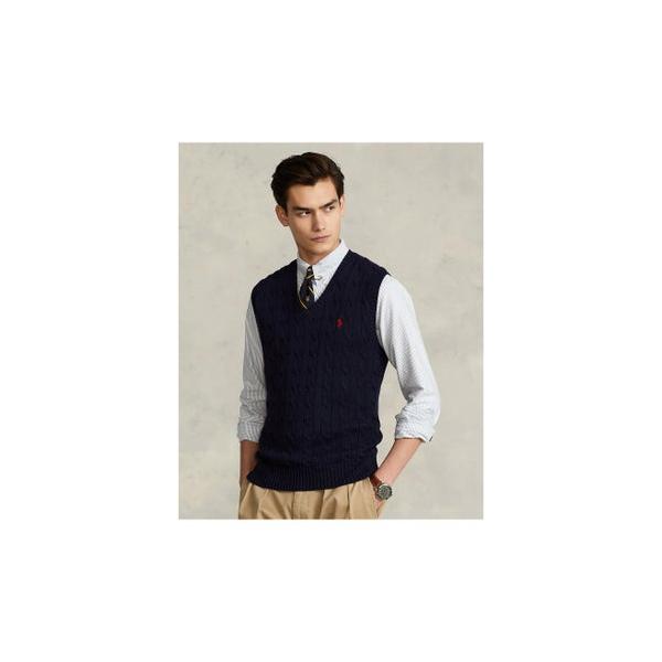 ポロ ラルフ ローレン POLO RALPH LAUREN ケーブルニット コットン セーター ベスト （400ブルー）
