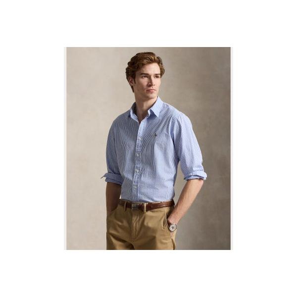 ポロ ラルフ ローレン POLO RALPH LAUREN クラシック フィット ストライプド シアサッカー シャツ （400ブルー）