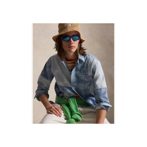 ポロ ラルフ ローレン POLO RALPH LAUREN クラシック フィット パッチワーク シャンブレー シャツ （400ブルー）