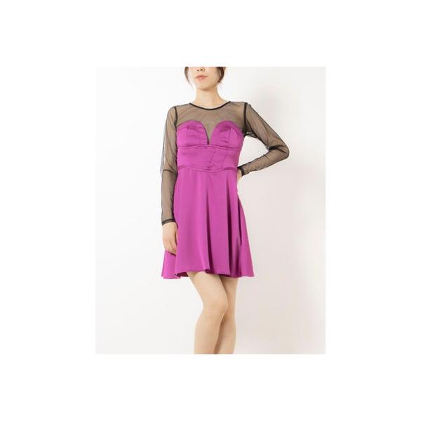 リナシメント RINASCIMENTO ハートカットパワーネットスリーブフレアワンピース （Magenta）