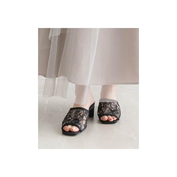 RANDA（ランダ） フラワー刺繍レースミュールサンダル （BLACK