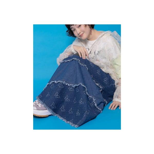 ScoLar（スカラー） 蝶刺繍or配色 スパイラル切替フリンジデニム