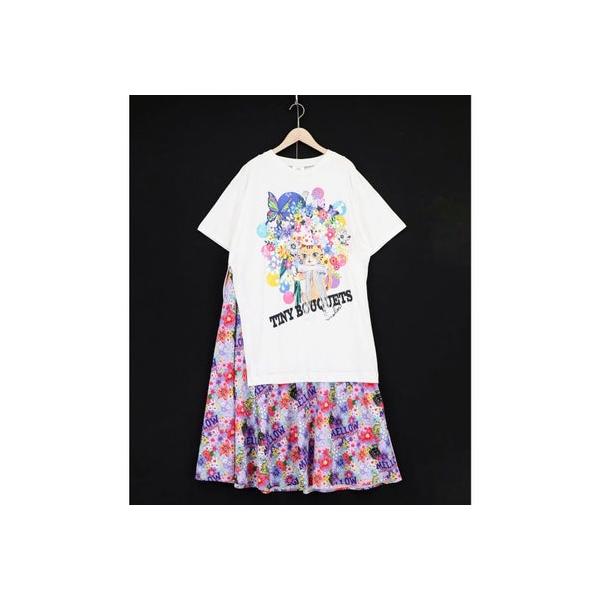 ScoLar（スカラー） レースリボン×花ネコプリント 花柄スリット切替
