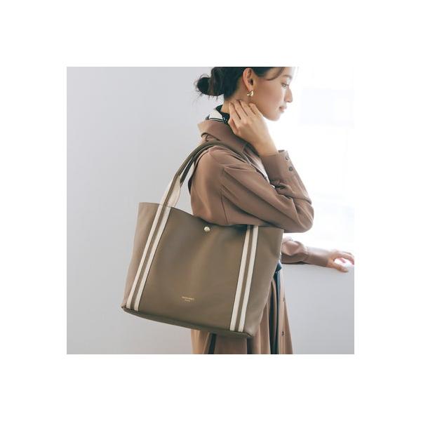 美品】TOPKAPI テープラインレザーA4トートバッグ グレージュ 美品 