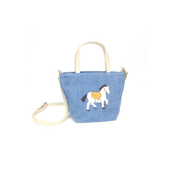 【極美品】Why ホワイ ハーネスホース 2WAY トートバッグ お馬さん ホワイ Why ハーネスホース 2WAYコットンバッグ S （ブルー