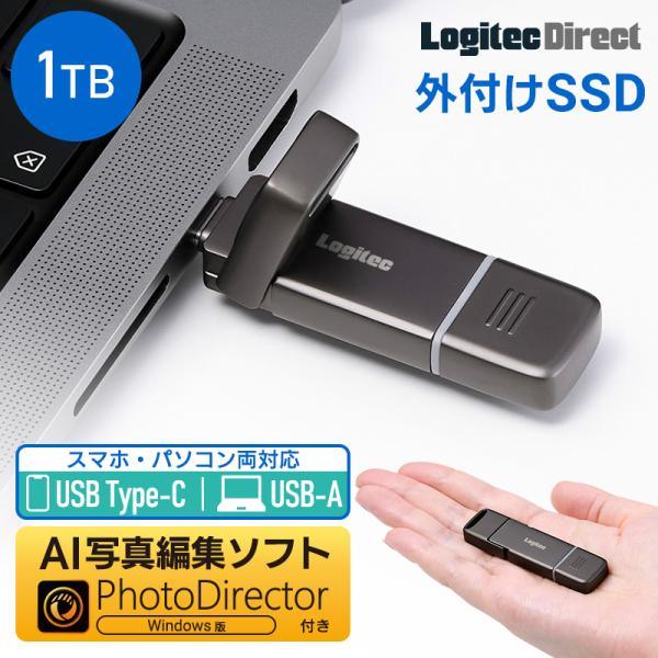 SSD 外付け 1TB Android iPhone USB-A / USB Type-C USB-C 両挿し 画像編集ソフト PhotoDirector スティック型 PS5 動作確認済 LMD-SPF025UAC new