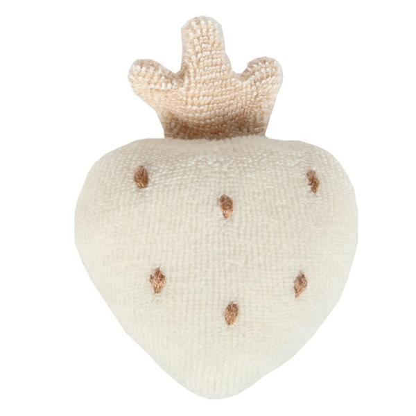 かわいいいちごの型で中に笛が入っていて、ワンちゃん＆ネコちゃんと、遊べます。ネットに入れて、家庭洗濯機で洗えます。[サイズ]横約8cm×縦約8cm[原材料]外側：ニット杢パイル（オーガニックコットン）、中綿：ポリエステル綿[使用上の注意]乾...