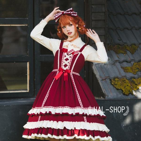 オータムセール レッド ロリータ ゴスロリ 衣装 復古 かわいい