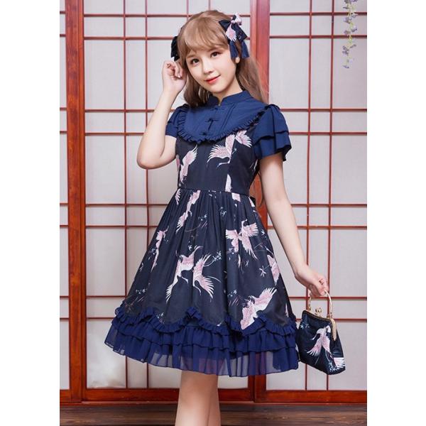 ロリータ コスプレ衣装 アジアンテイストワンピース ワンピのみ Jsk風 鶴 和風 中華風 Qiloli 鶴 鳥 ワンピのみ Loli0733 Luxury ラグジュアリ
