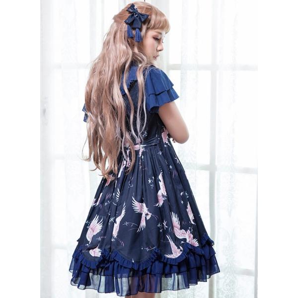 ロリータ アジアンテイストワンピース 鶴 ワンピのみ Jsk風 和風 中華風 Qiloli 中華風 鶴 Qiloli 鳥 Loli0733 Luxury ラグジュアリ